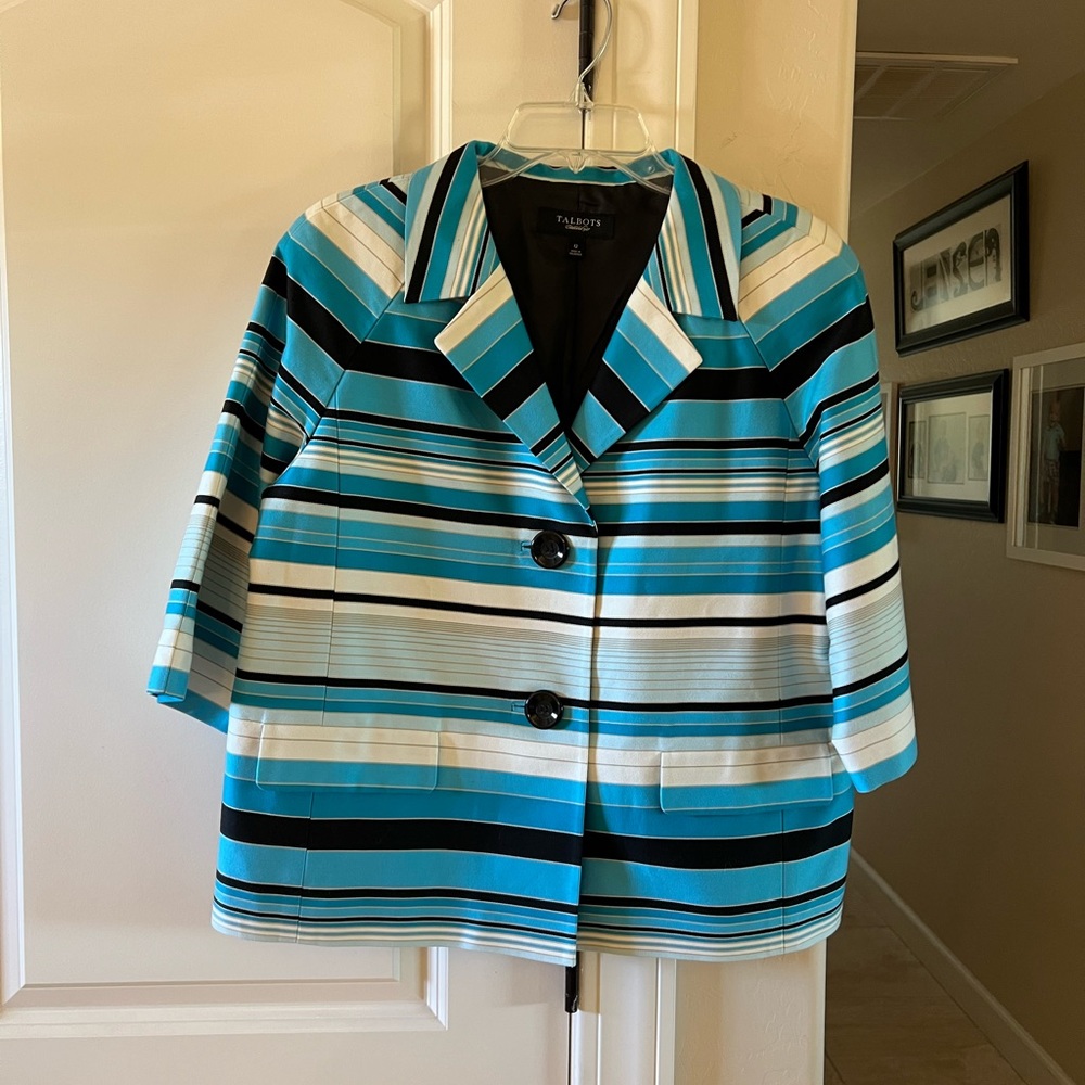 Talbots Striped Retro 2 Button Casual Blazer 12 Everyday Jacket